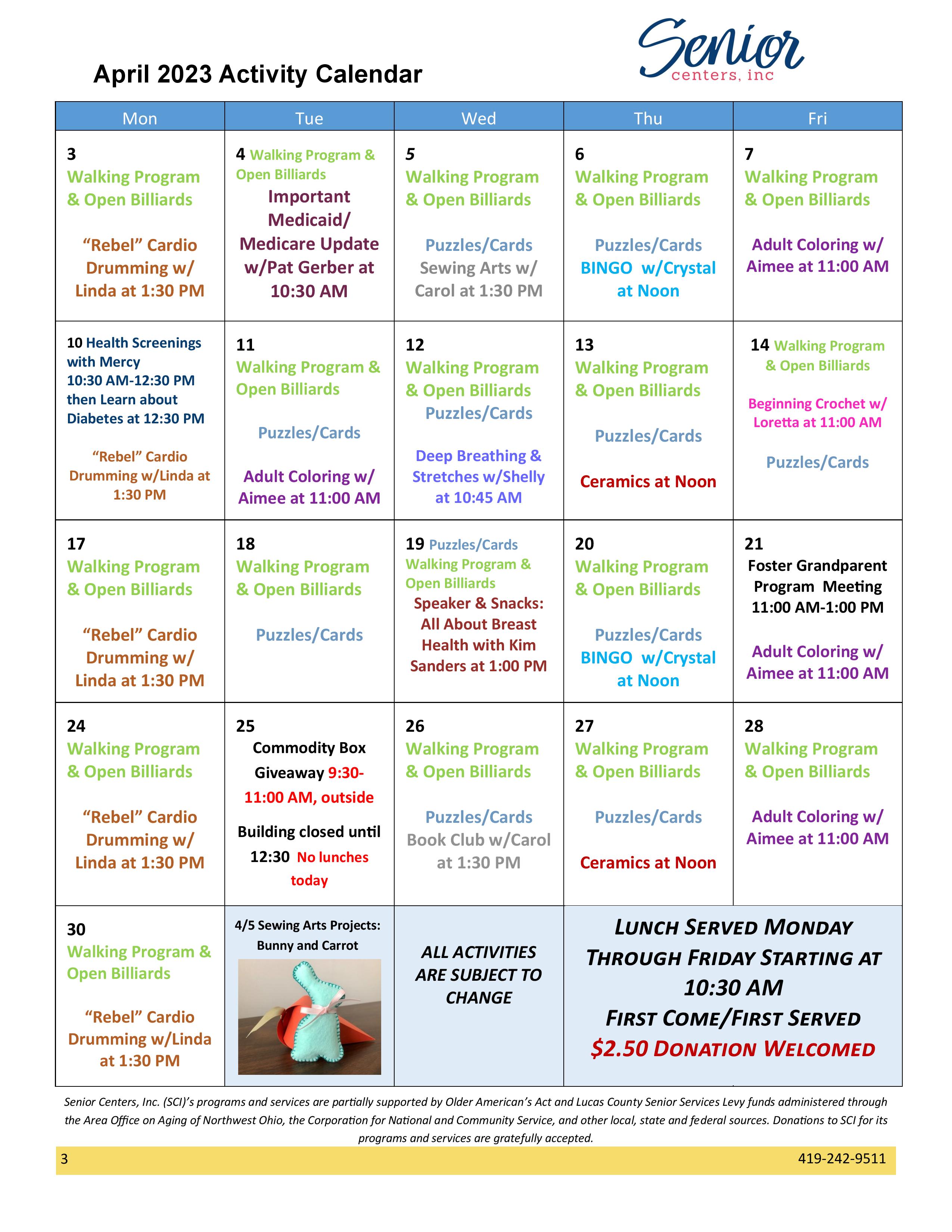 April 2023 Newsletter and Activity Calendar – Senior Centers, Inc.