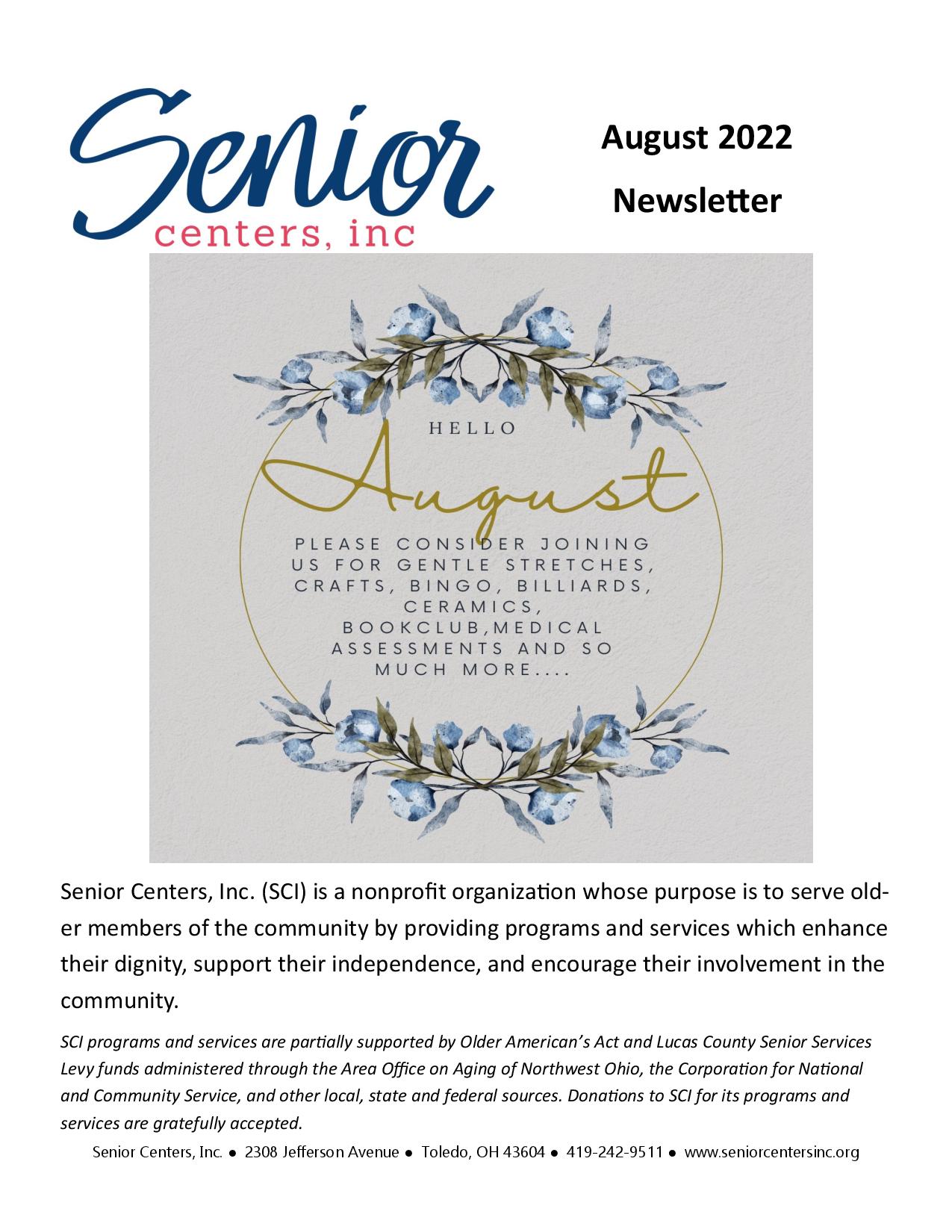 August 2022 Newsletter and Activity Calendar – Senior Centers, Inc.