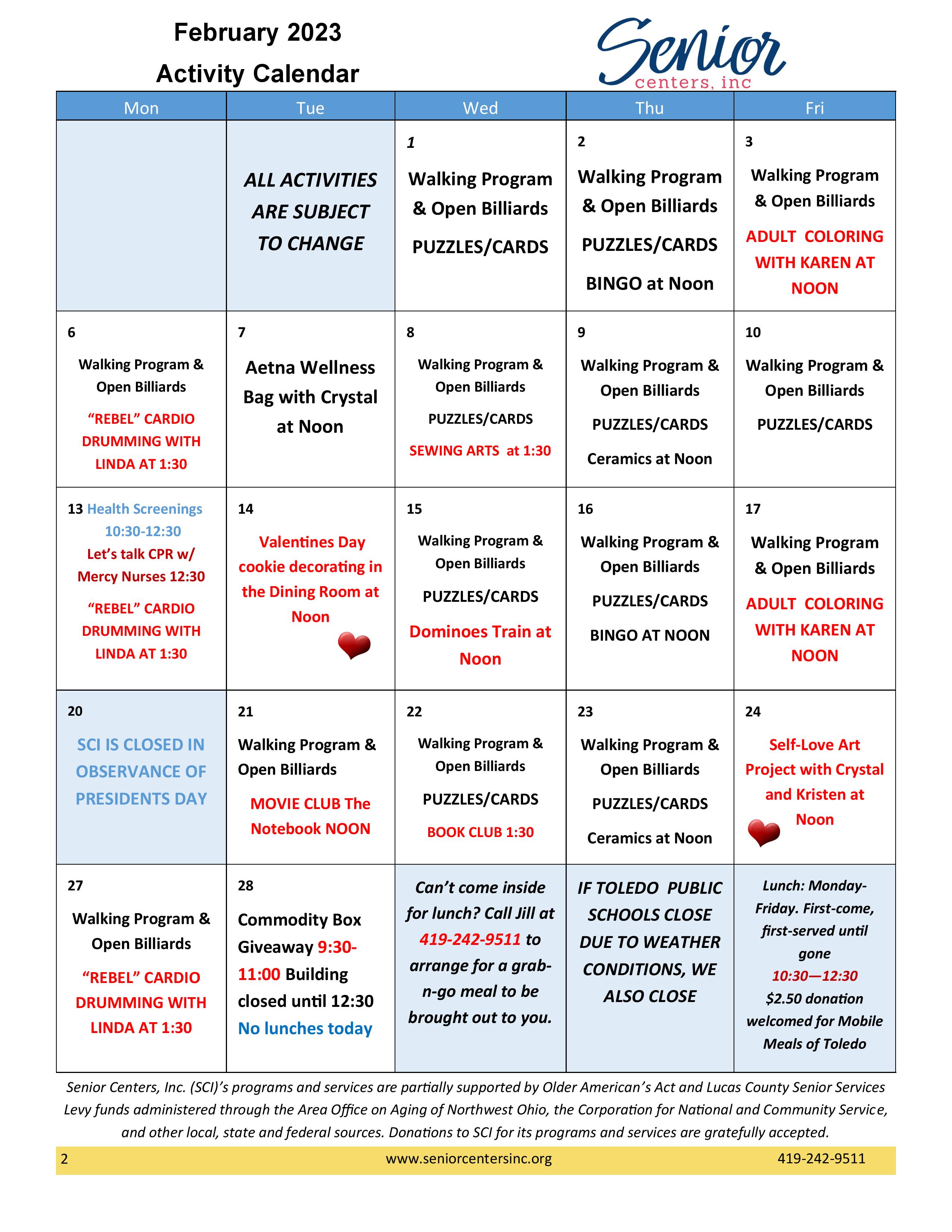 February 2023 Newsletter and Activity Calendar – Senior Centers, Inc.