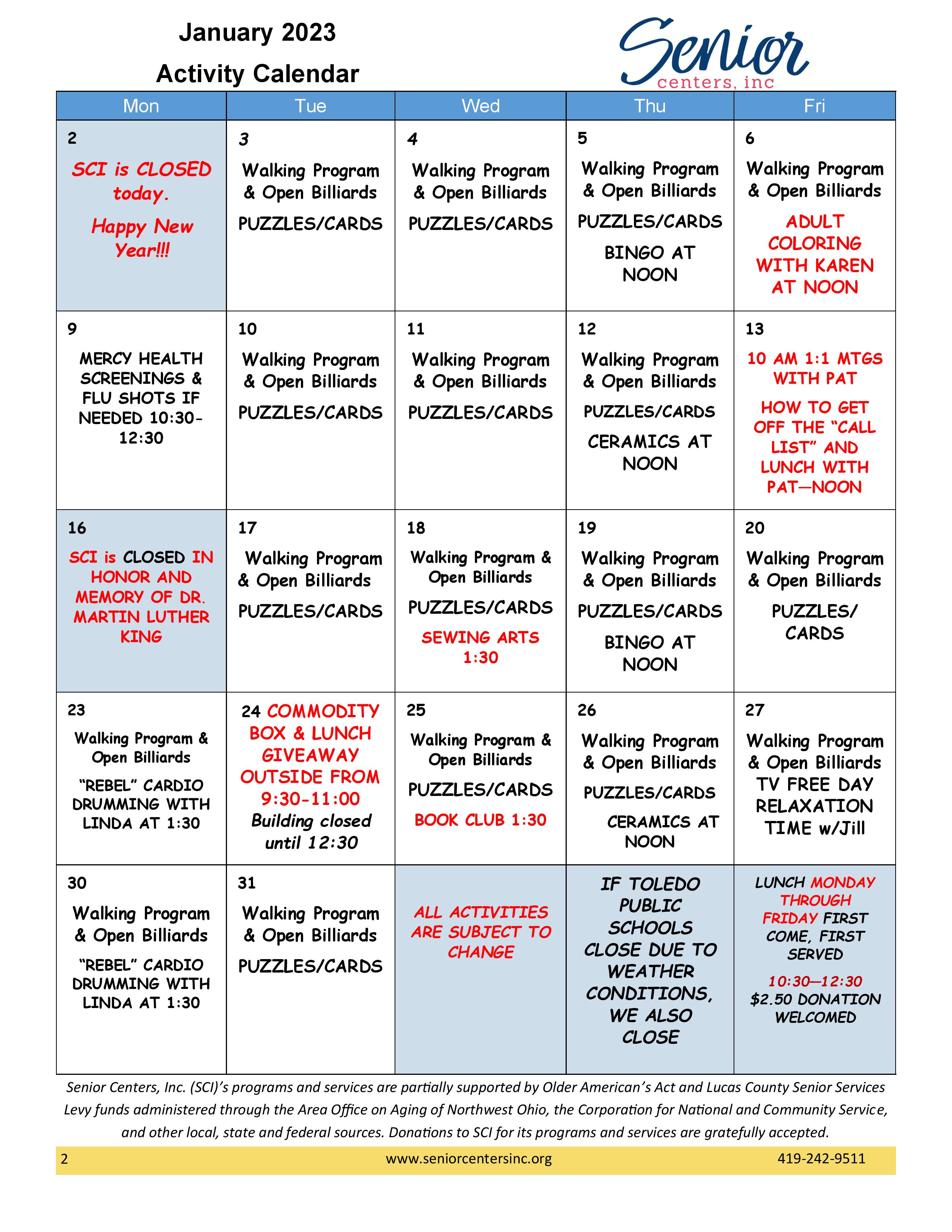 January 2023 Newsletter and Activity Calendar – Senior Centers, Inc.