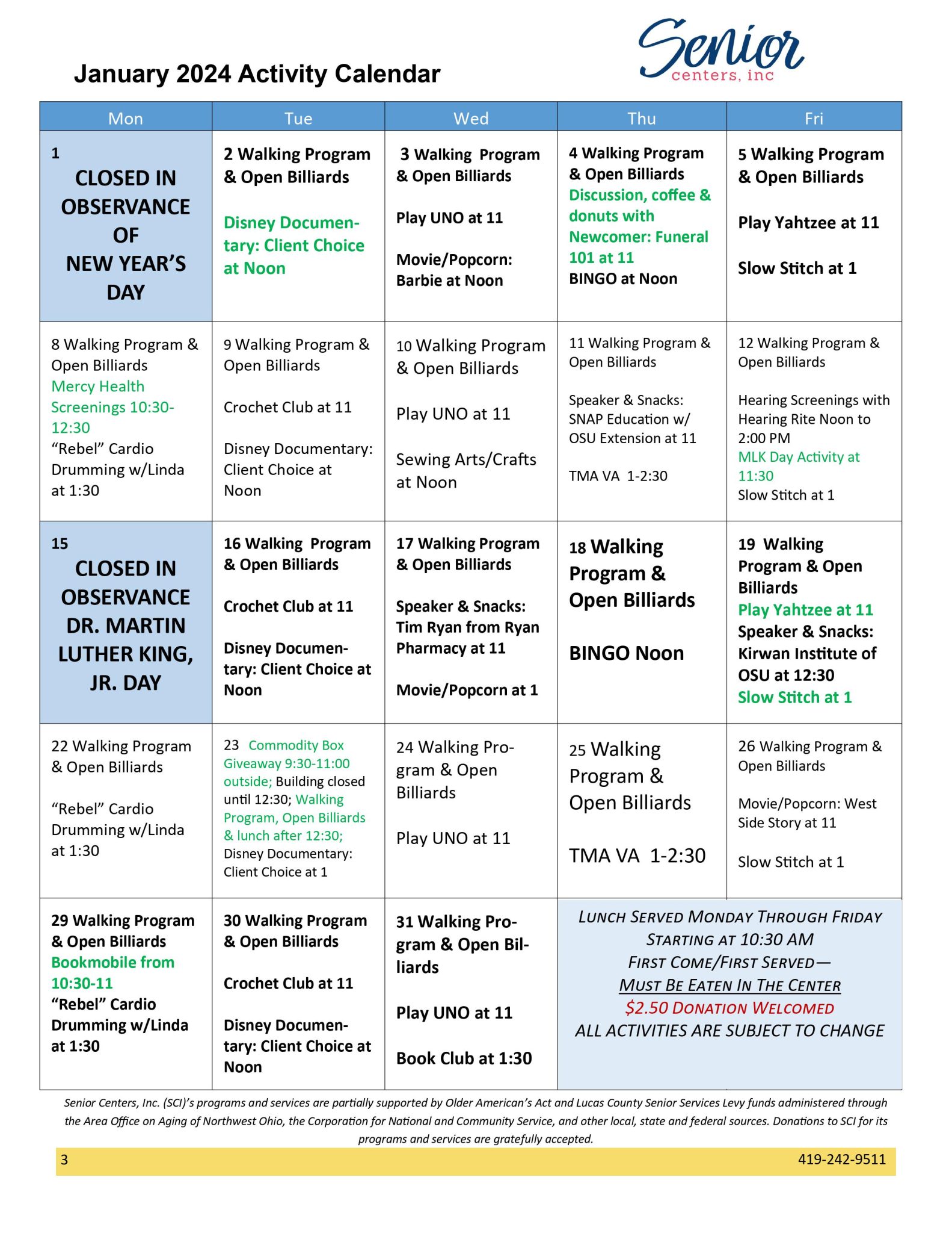 January 2024 Newsletter and Activity Calendar Senior Centers Inc January 2024 Newsletter and Activity Calendar Senior Centers Inc