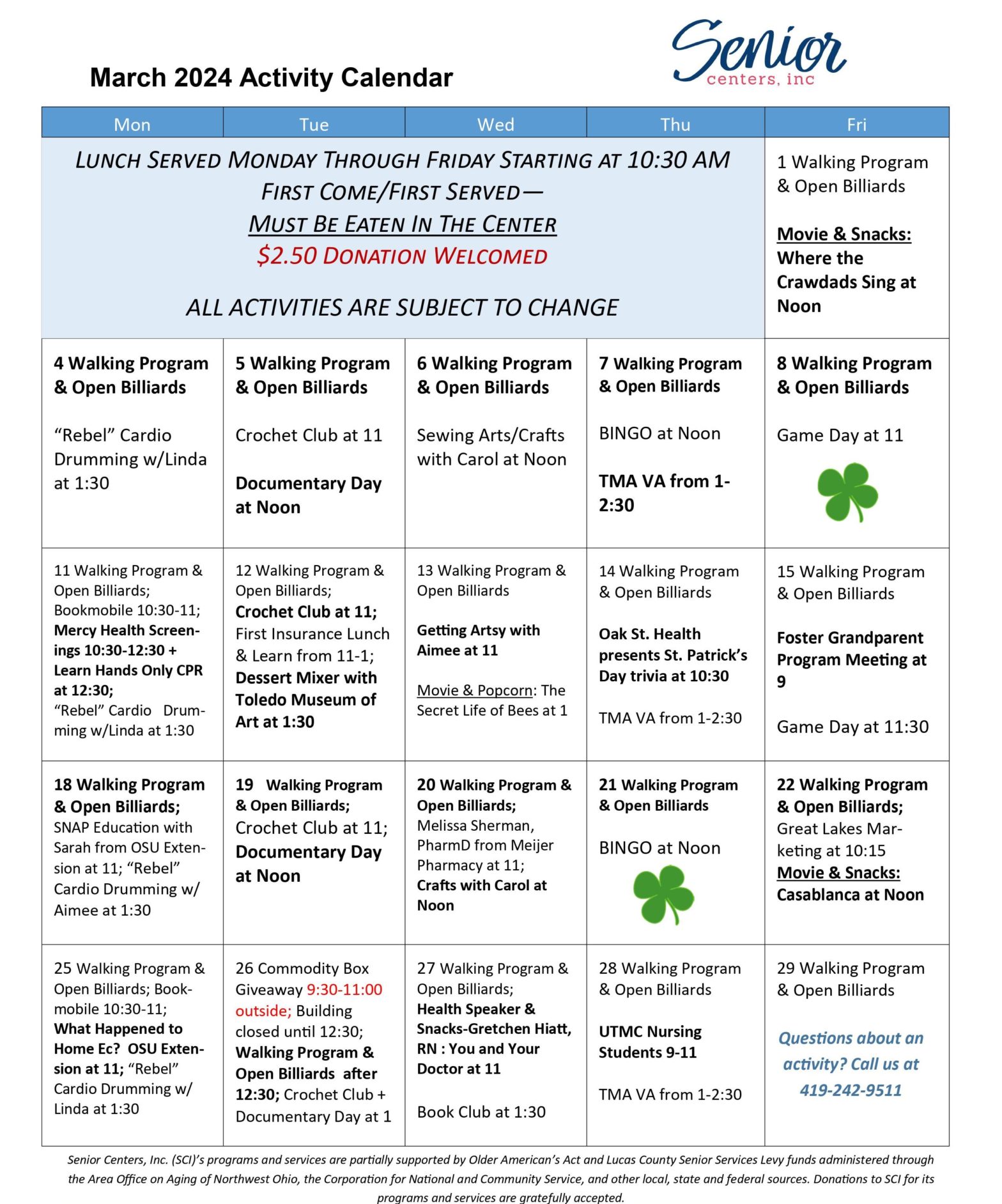 March 2024 Newsletter and Activity Calendar – Senior Centers, Inc.