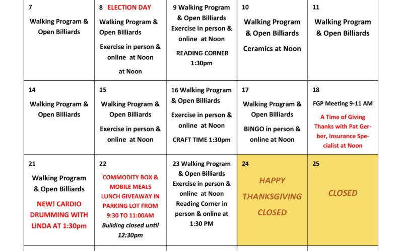 November 2022 Newsletter and Activity Calendar – Senior Centers, Inc.