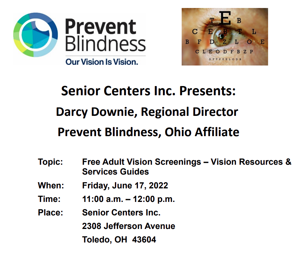 Prevent Blindness Presentation June 17, 2022 at Senior Centers, Inc.
